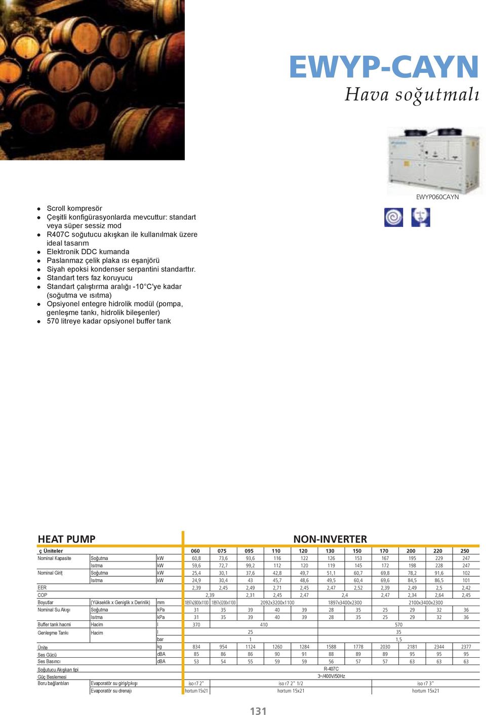 Standart ters faz koruyucu Standart çal trma aral -10 C'ye kadar (so utma ve stma) Opsiyonel entegre hidrolik modül (pompa, genle me tank, hidrolik bile enler) 570 litreye kadar opsiyonel buffer tank