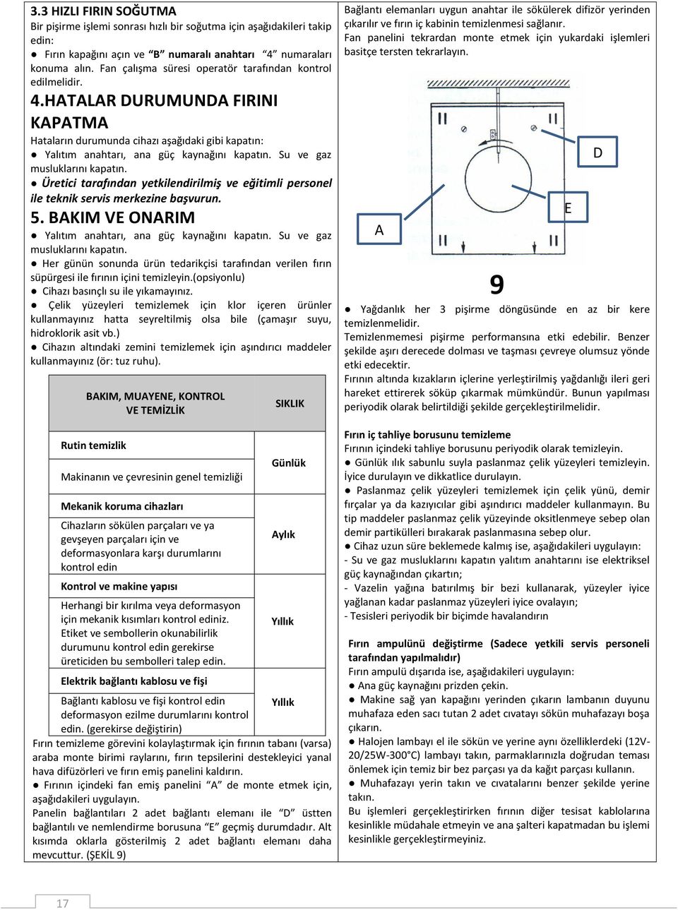 Su ve gaz musluklarını kapatın. Üretici tarafından yetkilendirilmiş ve eğitimli personel ile teknik servis merkezine başvurun. 5. BAKIM VE ONARIM Yalıtım anahtarı, ana güç kaynağını kapatın.