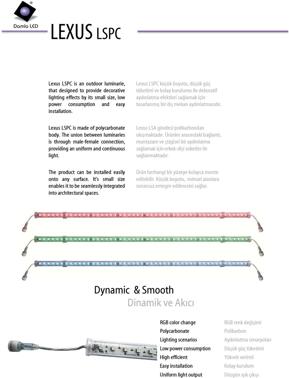 The union between luminaries is through male-female connection, providing an uniform and continuous light. Lexus LSA gövdesi polikarbondan oluşmaktadır.