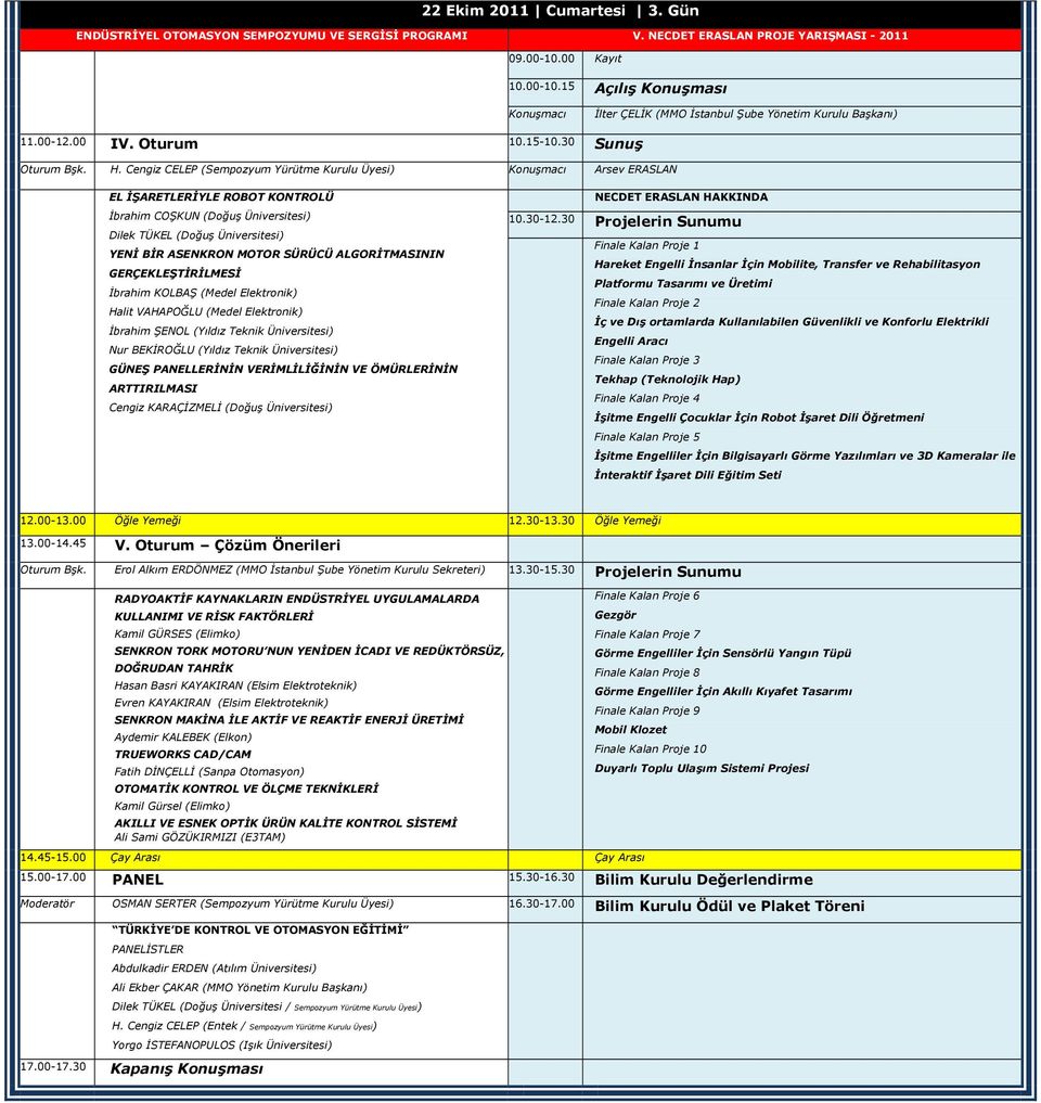 Cengiz CELEP (Sempozyum Yürütme Kurulu Üyesi) Konuşmacı Arsev ERASLAN EL İŞARETLERİYLE ROBOT KONTROLÜ İbrahim COŞKUN (Doğuş Üniversitesi) Dilek TÜKEL (Doğuş Üniversitesi) YENİ BİR ASENKRON MOTOR