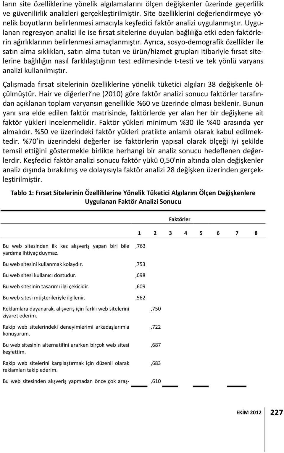 Uygulanan regresyon analizi ile ise fırsat sitelerine duyulan bağlılığa etki eden faktörlerin ağırlıklarının belirlenmesi amaçlanmıştır.