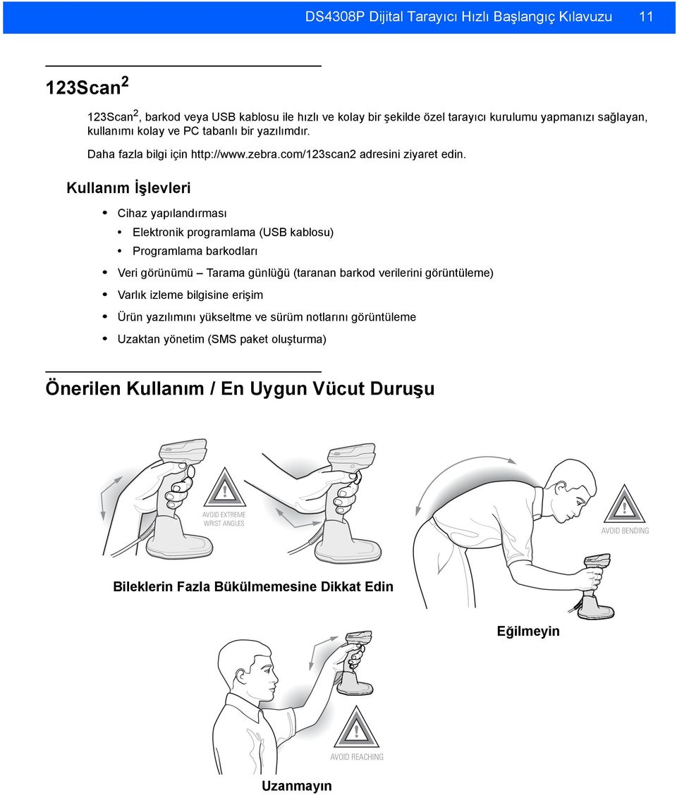 Kullanım İşlevleri Cihaz yapılandırması Elektronik programlama (USB kablosu) Programlama barkodları Veri görünümü Tarama günlüğü (taranan barkod verilerini görüntüleme) Varlık izleme