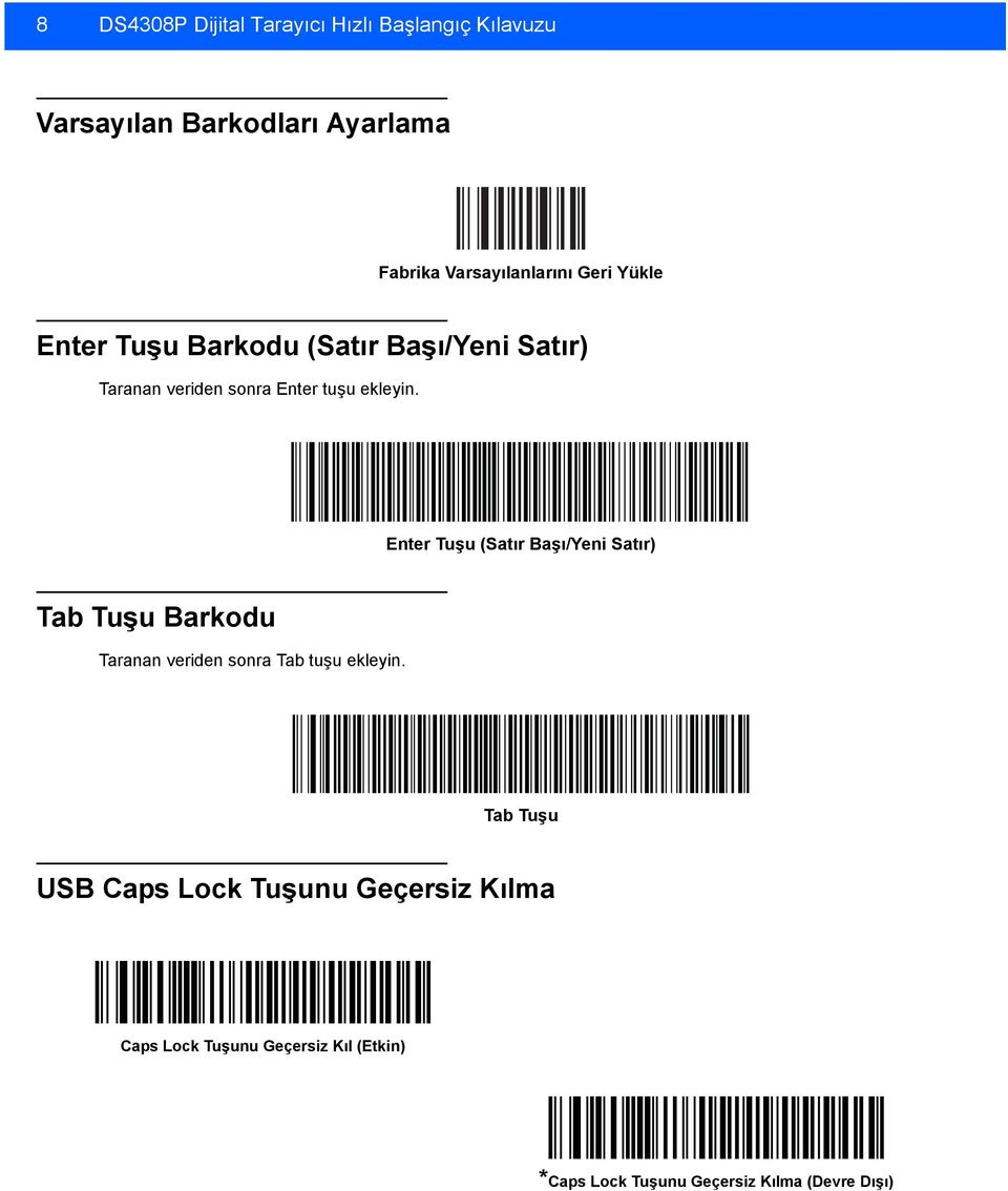 ekleyin. Enter Tuşu (Satır Başı/Yeni Satır) Tab Tuşu Barkodu Taranan veriden sonra Tab tuşu ekleyin.