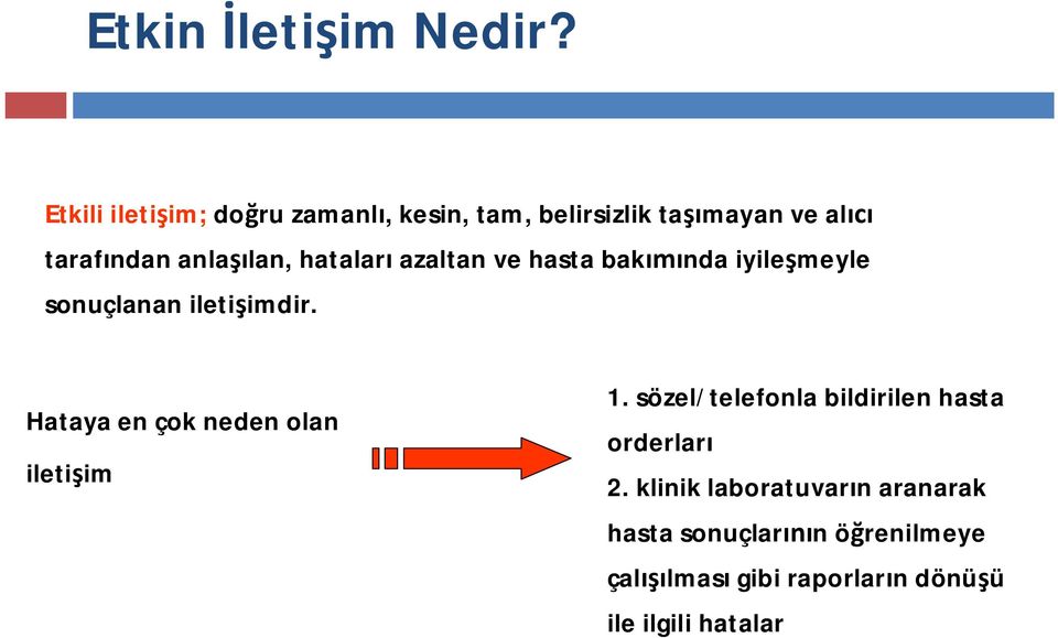 hatalar azaltan ve hasta baknda iyilemeyle sonuçlanan iletiimdir.