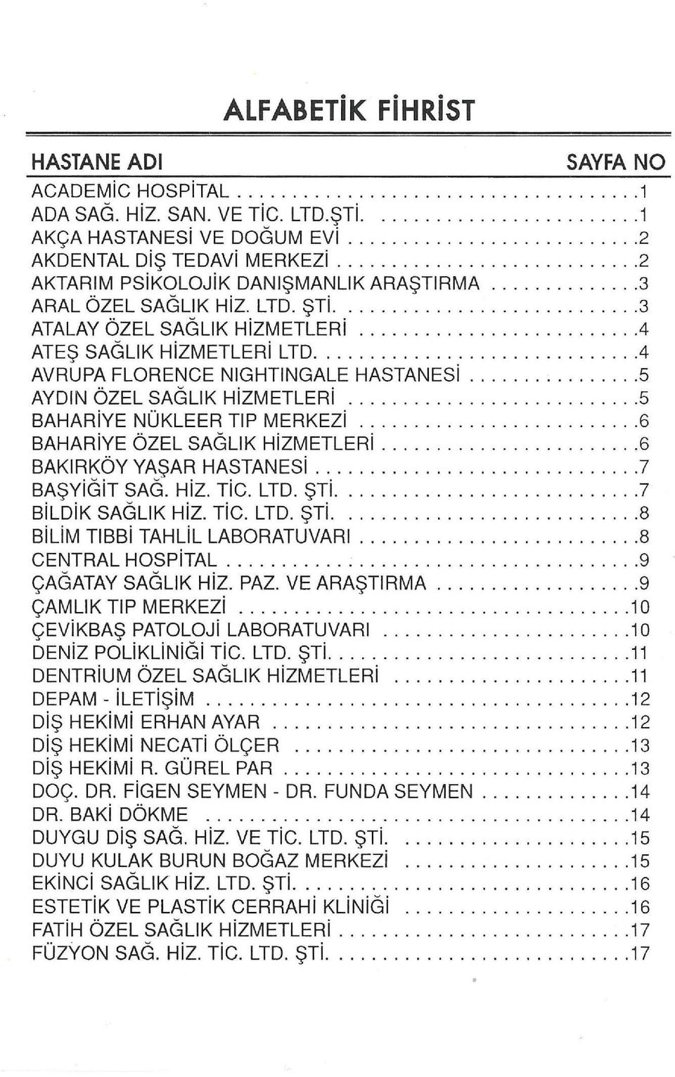 ...........4 AVRUPA FLORENCE NIGHTINGALE HASTANESi............... 5 AYDIN ÖZEL SAGLIK HiZMETLERi............. 5 BAHARiYE NÜKLEER TIP MERKEZi................... 6 BAHARiYE ÖZEL SAGLIK HiZMETLERi.