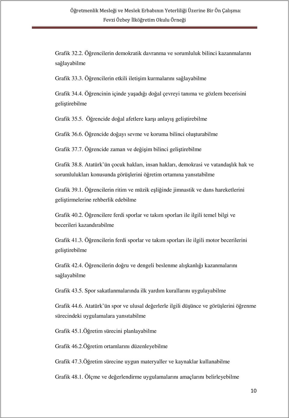 6. Öğrencide doğayı sevme ve koruma bilinci oluşturabilme Grafik 37.7. Öğrencide zaman ve değişim bilinci geliştirebilme Grafik 38.