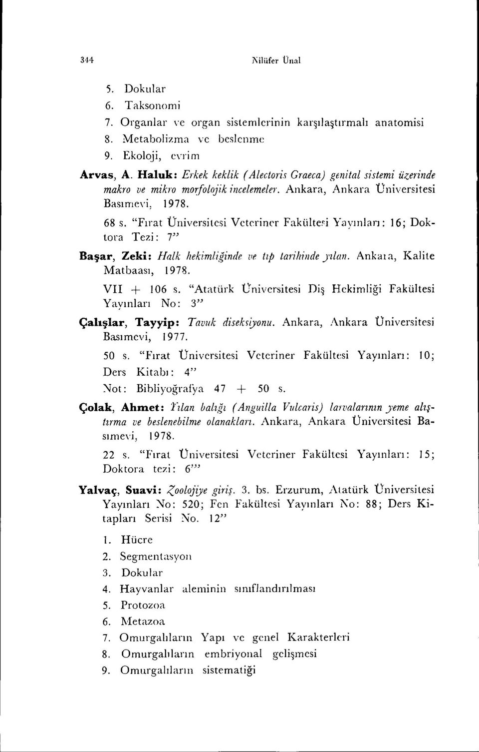 "Fırat Üniversitesi Veteriner Fakülte~i Yayınları: ı6; Doktora Tezi: 7" Başar, Zeki: Halk hekimli/linde ııe tıp tarihinde )'ılan. Ankaıa, Kalite Matbaası, 1978. VII + 106 s.