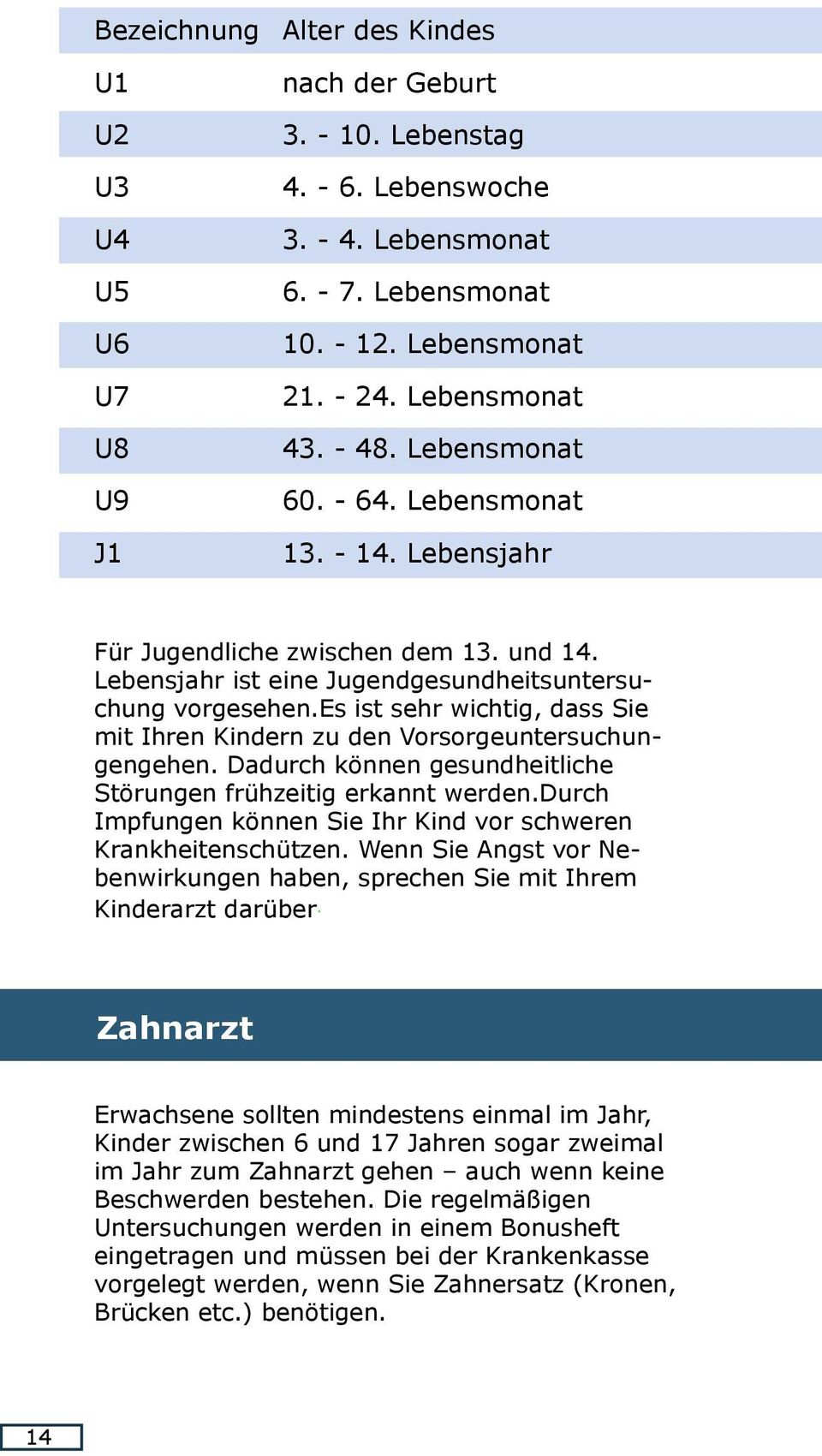 es ist sehr wichtig, dass Sie mit Ihren Kindern zu den Vorsorgeuntersuchungengehen. Dadurch können gesundheitliche Störungen frühzeitig erkannt werden.