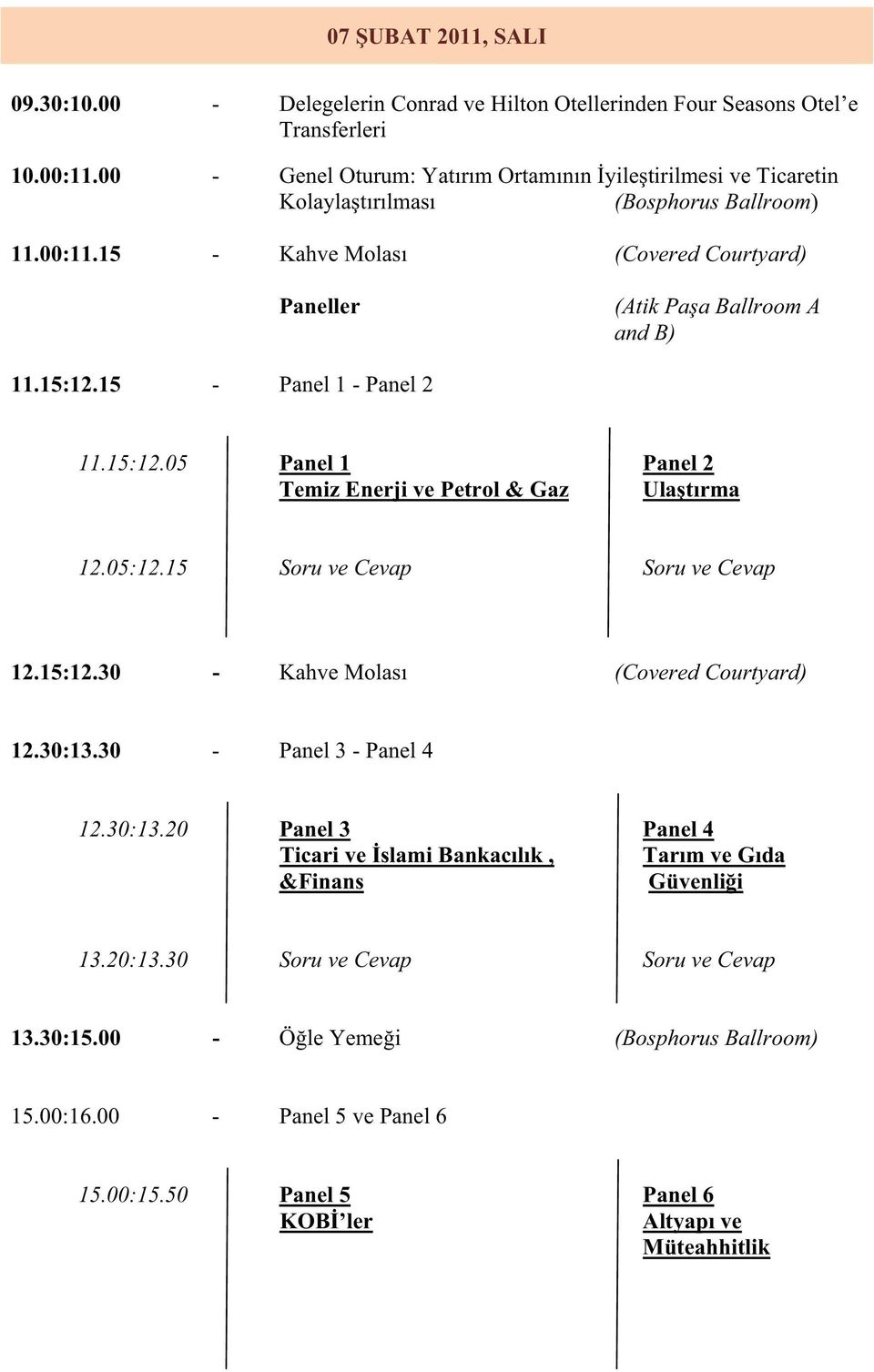 15 - Panel 1 - Panel 2 11.15:12.05 Panel 1 Panel 2 Temiz Enerji ve Petrol & Gaz Ulatrma 12.05:12.15 Soru ve Cevap Soru ve Cevap 12.15:12.30 - Kahve Molas (Covered Courtyard) 12.30:13.