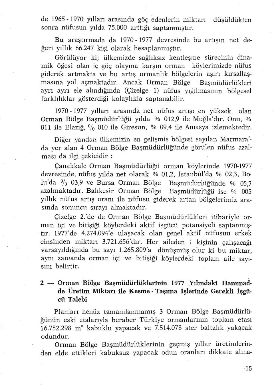 Görülüyor ki; ülkemizde sağlıksız kentleşme sürecinin dinamik öğesi olan iç göç olayına karşın orman köylerimizde nüfus giderek artmakta ve bu artış ormanlık bölgelerin aşırı kırsallaşmasına yol