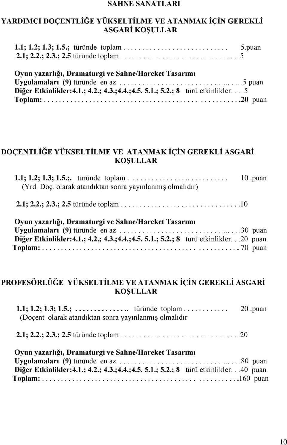 1.; 5.2.; 8 türü etkinlikler....5 Toplam:....................................................20 puan DOÇENTLİĞE YÜKSELTİLME VE ATANMAK İÇİN GEREKLİ ASGARİ KOŞULLAR 1.1; 1.2; 1.3; 1.5.;. türünde toplam.