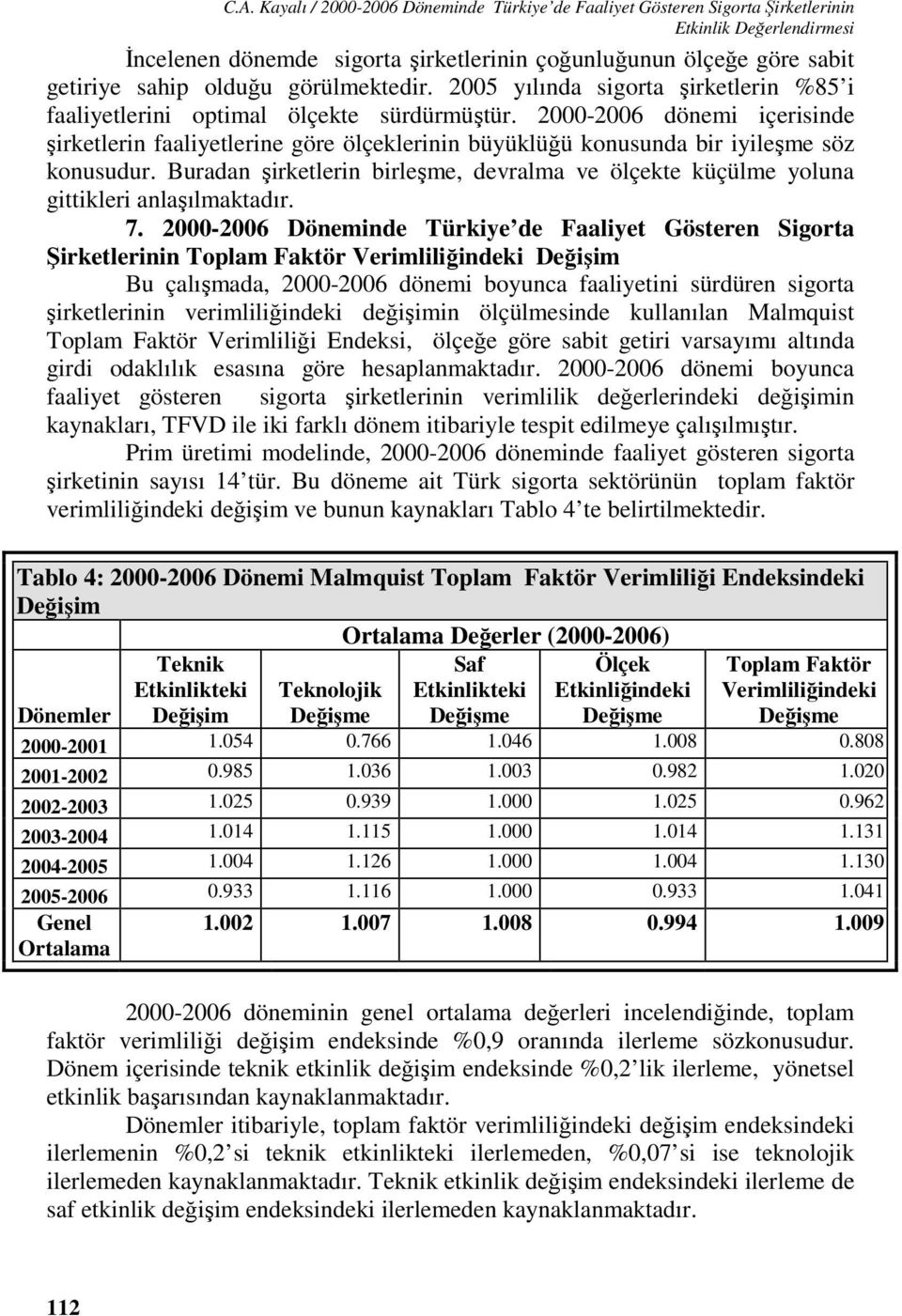 2000-2006 dönemi içeriinde şirkelerin faaliyelerine göre ölçeklerinin büyüklüğü konuunda bir iyileşme öz konuudur.