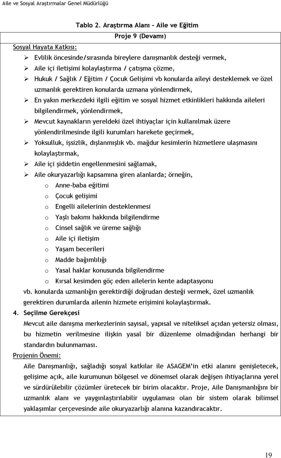 Sağlık / Eğitim / Çocuk Gelişimi vb konularda aileyi desteklemek ve özel uzmanlık gerektiren konularda uzmana yönlendirmek, En yakın merkezdeki ilgili eğitim ve sosyal hizmet etkinlikleri hakkında