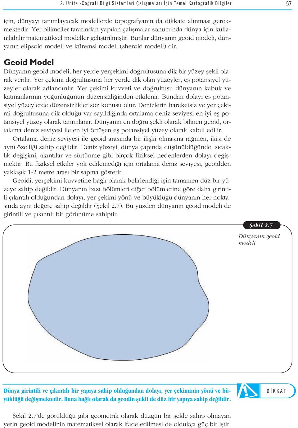 Bunlar dünyan n geoid modeli, dünyan n elipsoid modeli ve küremsi modeli (sheroid modeli) dir. Geoid Model Dünyan n geoid modeli, her yerde yerçekimi do rultusuna dik bir yüzey flekli olarak verilir.