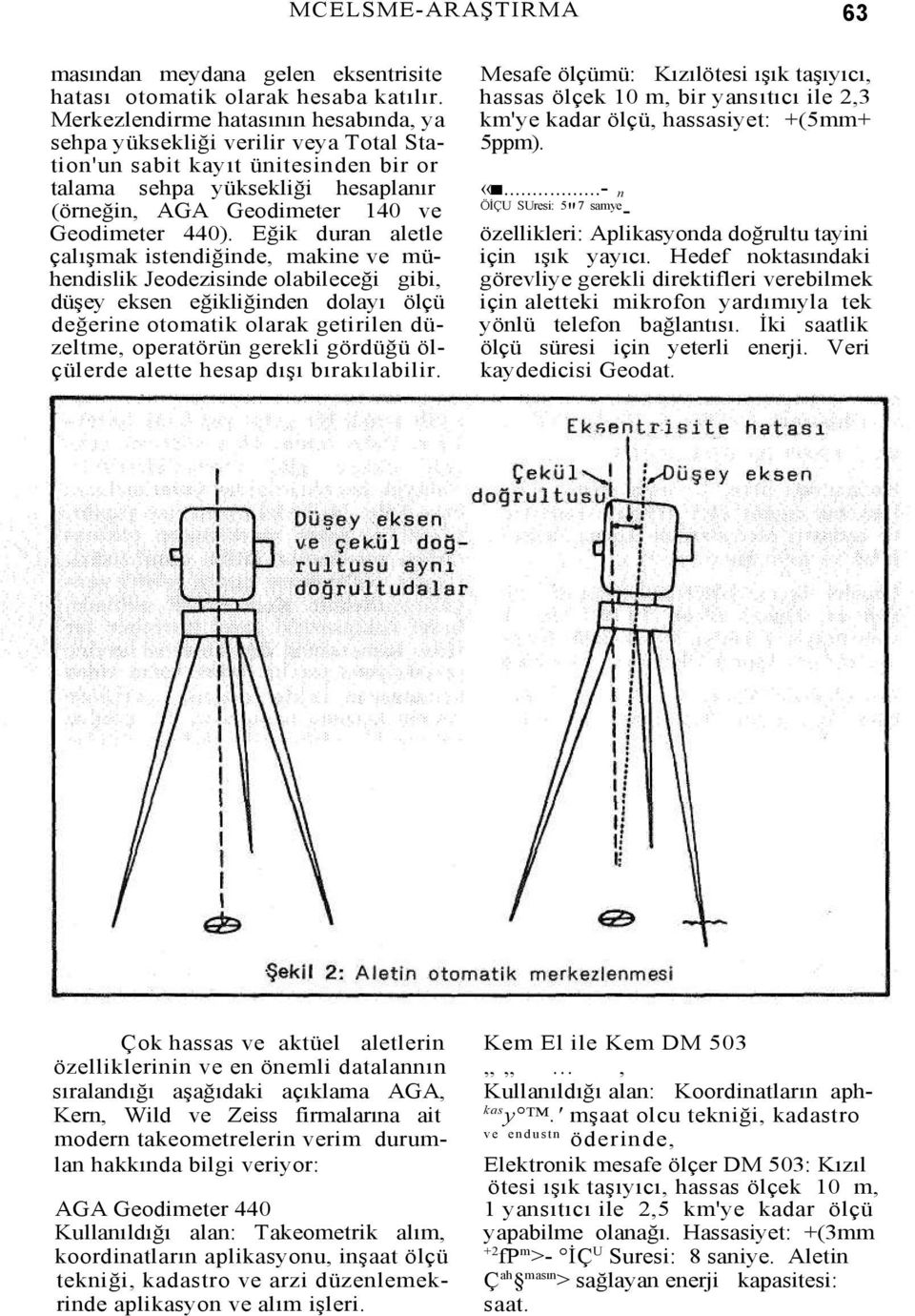 tion'un sabit kayıt ünitesinden bir or talama sehpa yüksekliği hesaplanır «...- n (örneğin, AGA Geodimeter 140 ve ÖİÇU SUresi: 5 " 7 samye - Geodimeter 440).