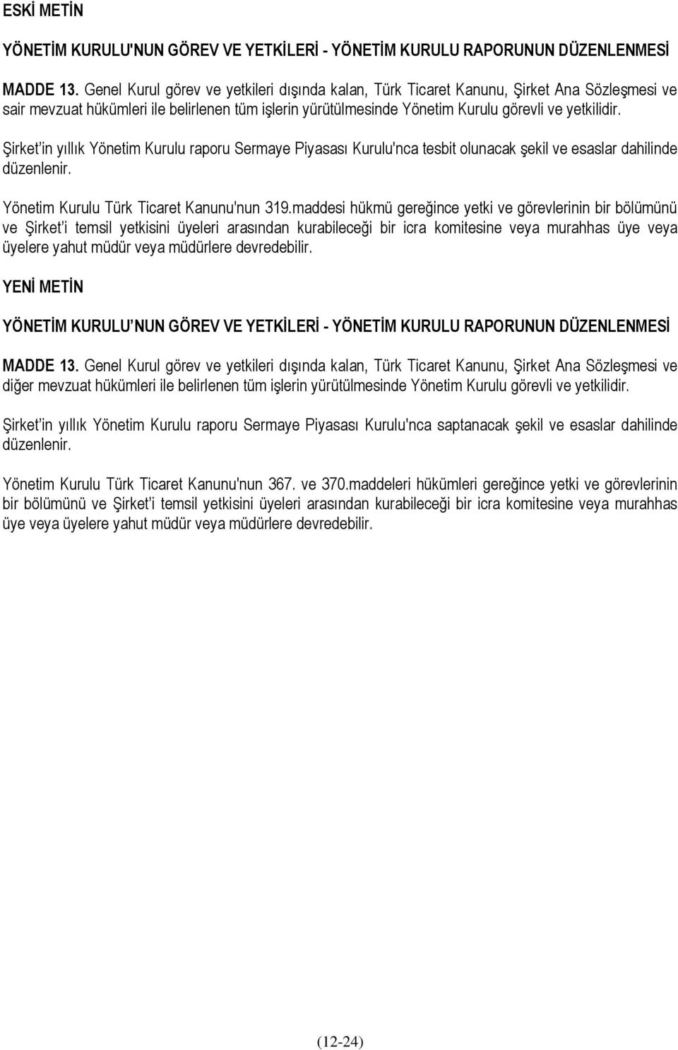 Şirket in yıllık Yönetim Kurulu raporu Sermaye Piyasası Kurulu'nca tesbit olunacak şekil ve esaslar dahilinde düzenlenir. Yönetim Kurulu Türk Ticaret Kanunu'nun 319.