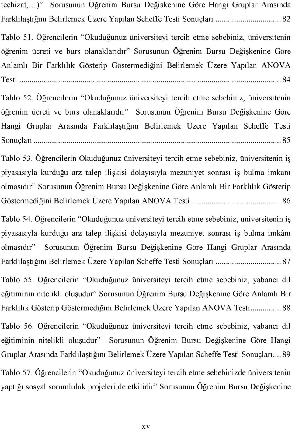 Belirlemek Üzere Yapılan ANOVA Testi... 84 Tablo 52.