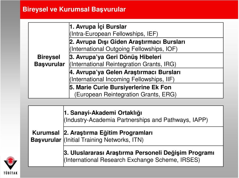 Avrupa ya Gelen Araştırmacı Bursları (International Incoming Fellowships, IIF) 5.