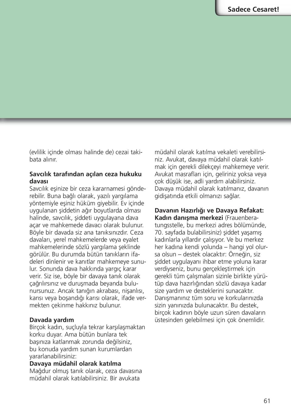 Ev içinde uygulanan şiddetin ağır boyutlarda olması halinde, savcılık, şiddeti uygulayana dava açar ve mahkemede davacı olarak bulunur. Böyle bir davada siz ana tanıksınızdır.