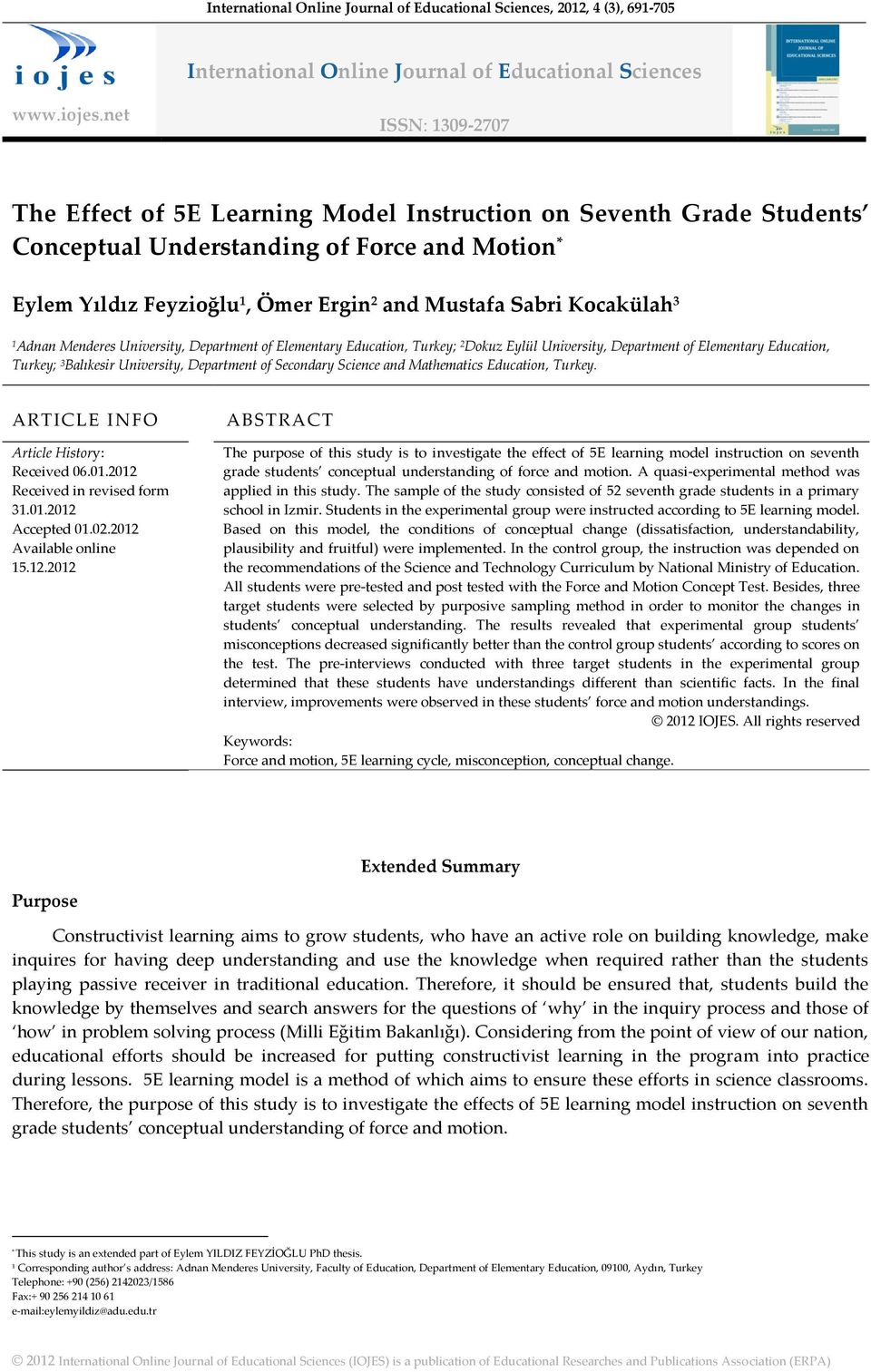 Kocakülah 3 1 Adnan Menderes University, Department of Elementary Education, Turkey; 2 Dokuz Eylül University, Department of Elementary Education, Turkey; 3 Balıkesir University, Department of