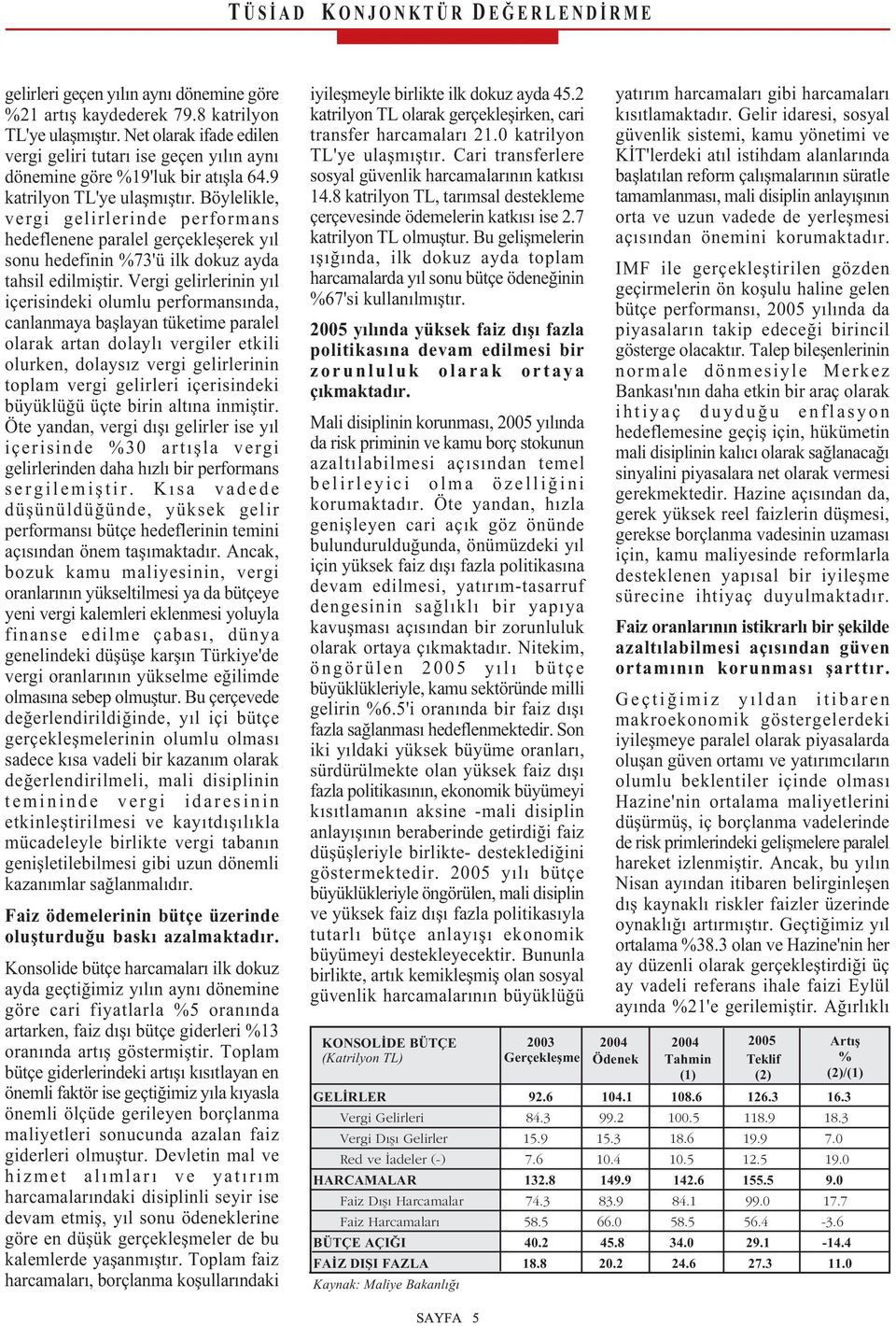 Vergi gelirlerinin yıl içerisindeki olumlu performansında, canlanmaya başlayan tüketime paralel olarak artan dolaylı vergiler etkili olurken, dolaysız vergi gelirlerinin toplam vergi gelirleri