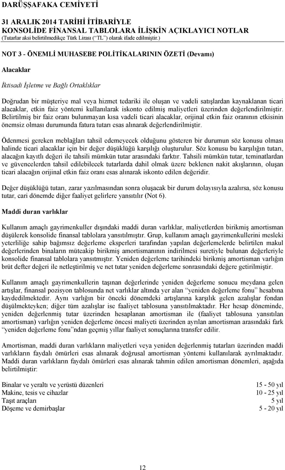 Belirtilmiş bir faiz oranı bulunmayan kısa vadeli ticari alacaklar, orijinal etkin faiz oranının etkisinin önemsiz olması durumunda fatura tutarı esas alınarak değerlendirilmiştir.