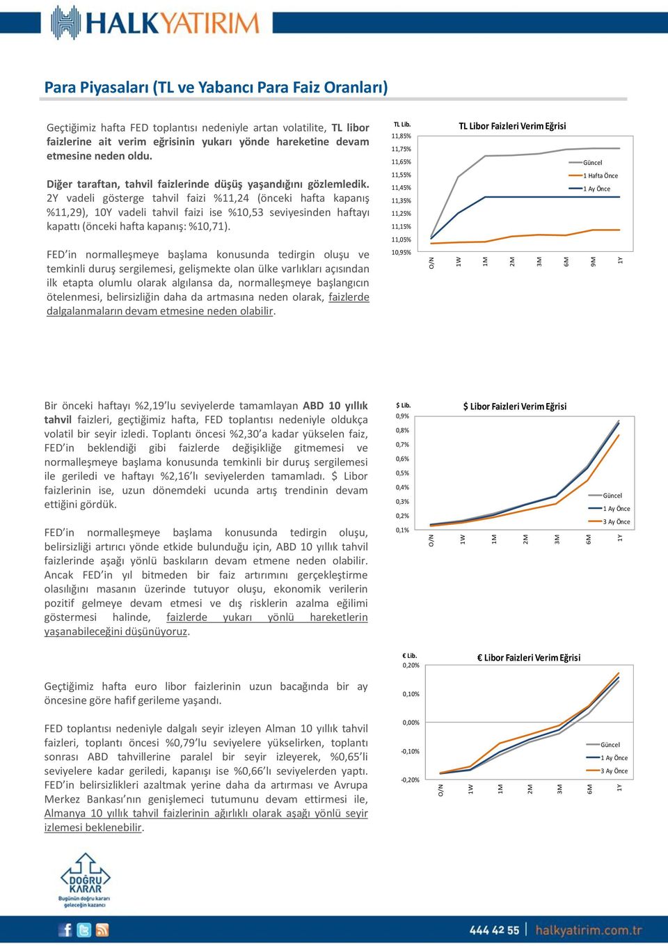 11,85% 11,75% 11,65% TL Libor Faizleri Verim Eğrisi Güncel Diğer taraftan, tahvil faizlerinde düşüş yaşandığını gözlemledik.