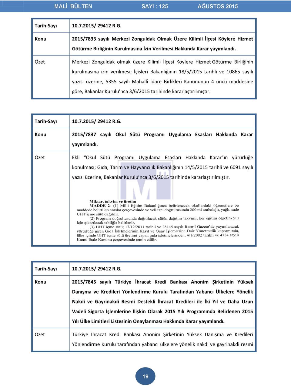 İdare Birlikleri Kanununun 4 üncü maddesine göre, Bakanlar Kurulu nca 3/6/2015 tarihinde kararlaştırılmıştır. 10.7.2015/ 29412 R.G.