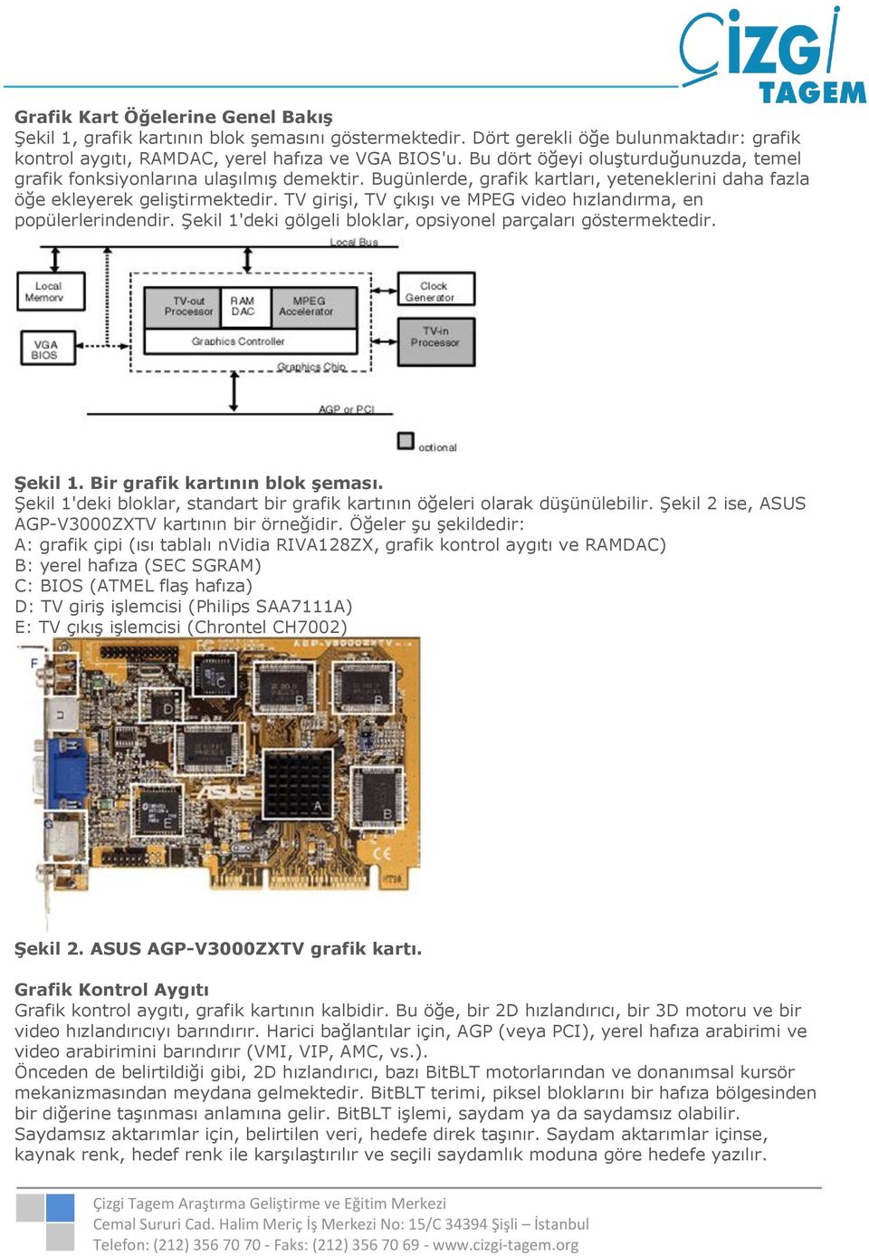 TV girişi, TV çıkışı ve MPEG video hızlandırma, en popülerlerindendir. Şekil 1'deki gölgeli bloklar, opsiyonel parçaları göstermektedir. Şekil 1. Bir grafik kartının blok şeması.