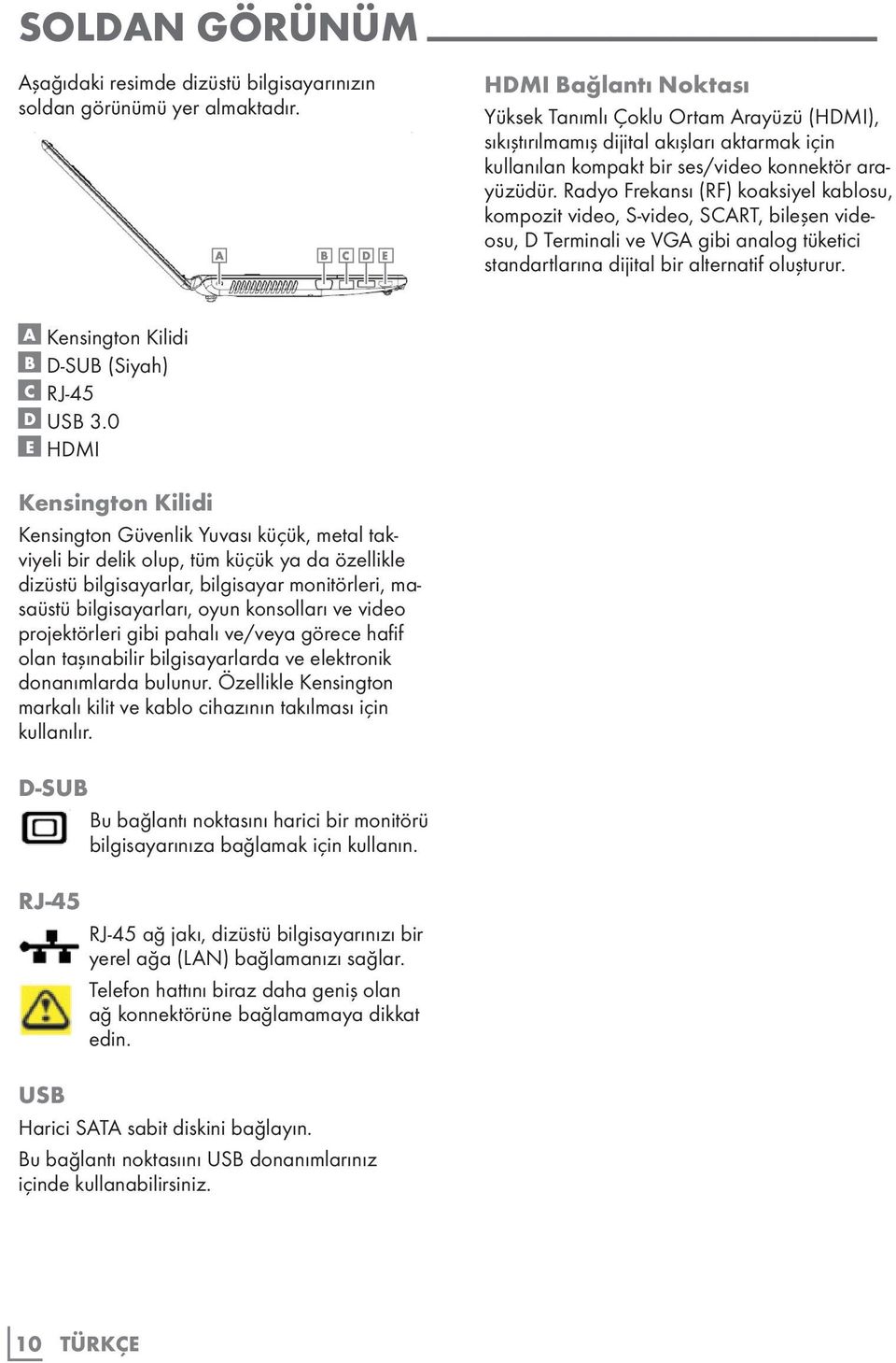 Radyo Frekansı (RF) koaksiyel kablosu, kompozit video, S-video, SCART, bileşen videosu, D Terminali ve VGA gibi analog tüketici standartlarına dijital bir alternatif oluşturur.