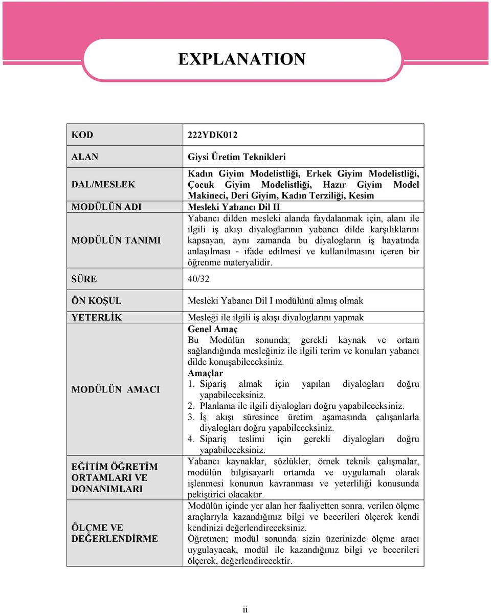 kapsayan, aynı zamanda bu diyalogların iş hayatında anlaşılması - ifade edilmesi ve kullanılmasını içeren bir öğrenme materyalidir.