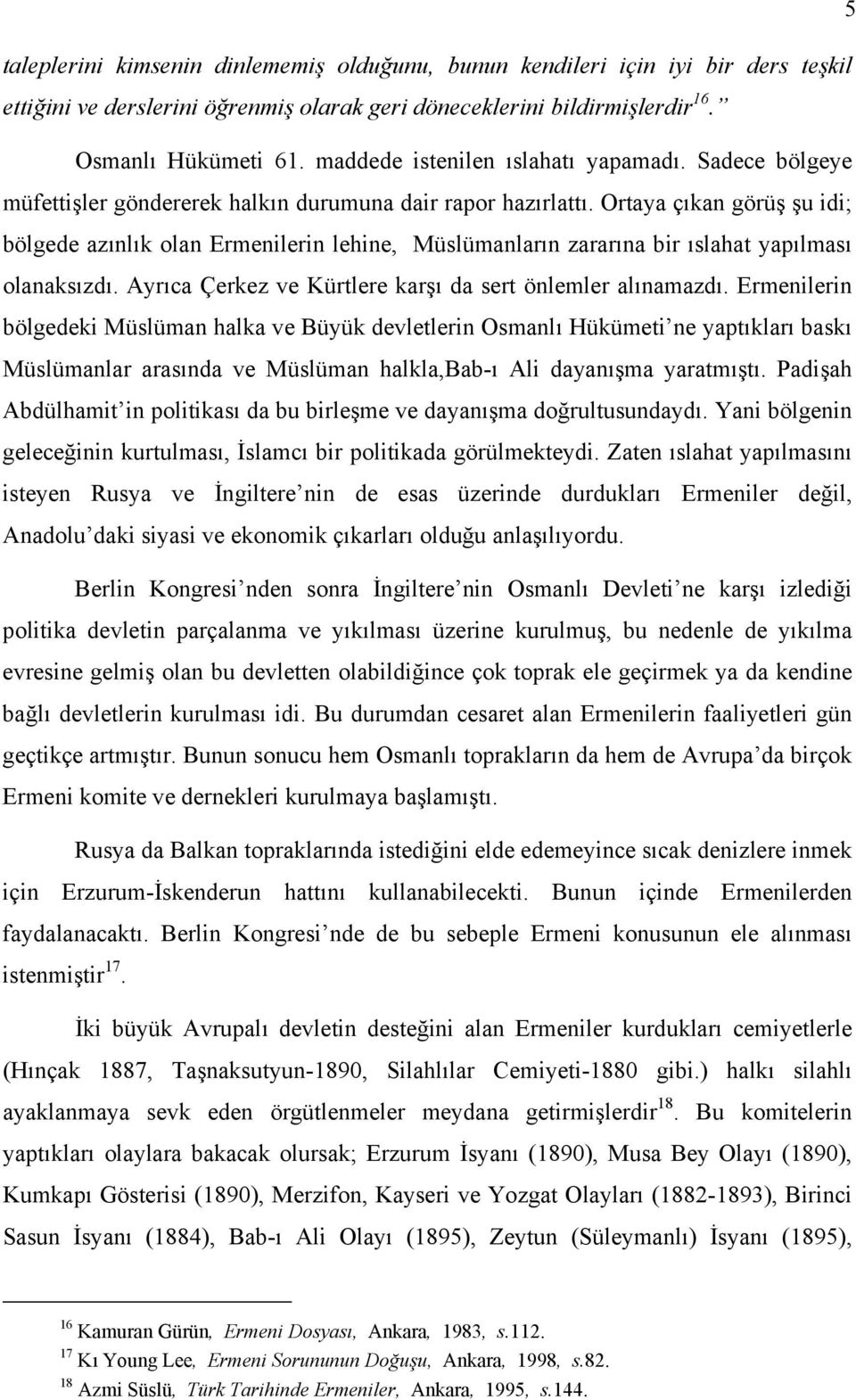 Ortaya çõkan görüş şu idi; bölgede azõnlõk olan Ermenilerin lehine, Müslümanlarõn zararõna bir õslahat yapõlmasõ olanaksõzdõ. Ayrõca Çerkez ve Kürtlere karşõ da sert önlemler alõnamazdõ.