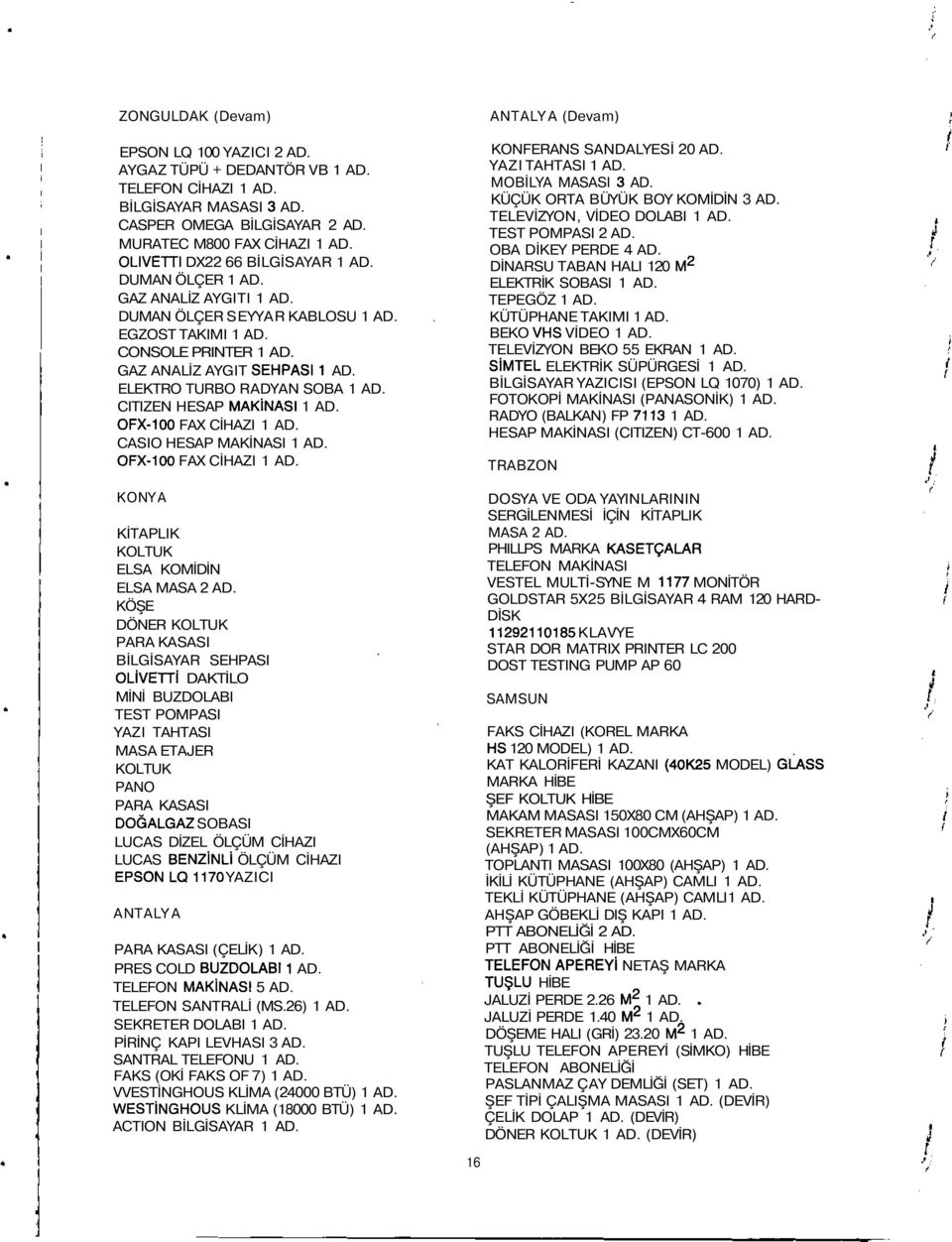 OFX- FAX CİHAZI AD. CASIO HESAP MAKİNASI AD. OFX- FAX CİHAZI AD. KONYA KİTAPLIK KOLTUK ELSA KOMİDİN ELSA MASA 2 AD.