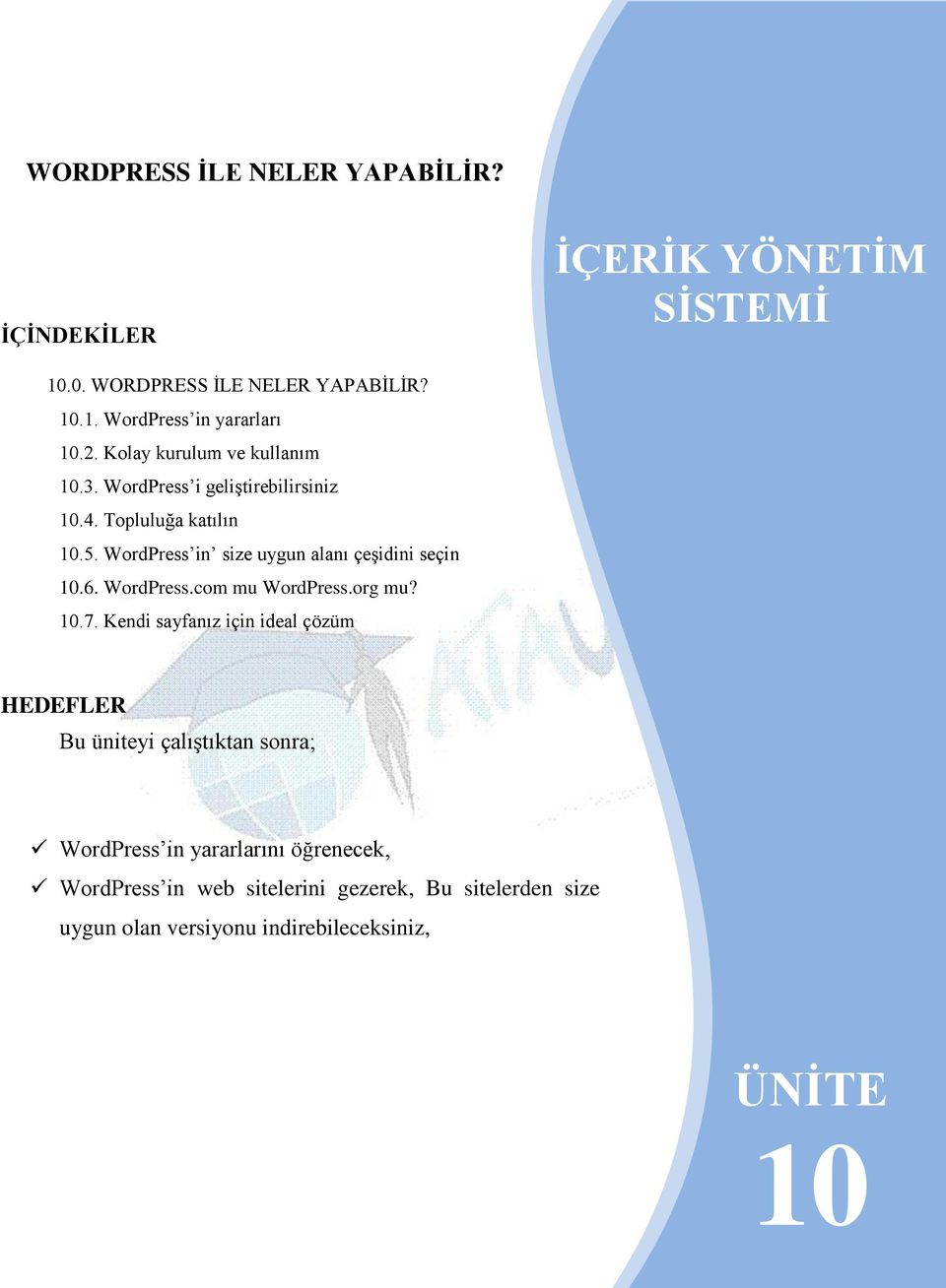 WordPress in size uygun alanı çeģidini seçin 10.6. WordPress.com mu WordPress.org mu? 10.7.