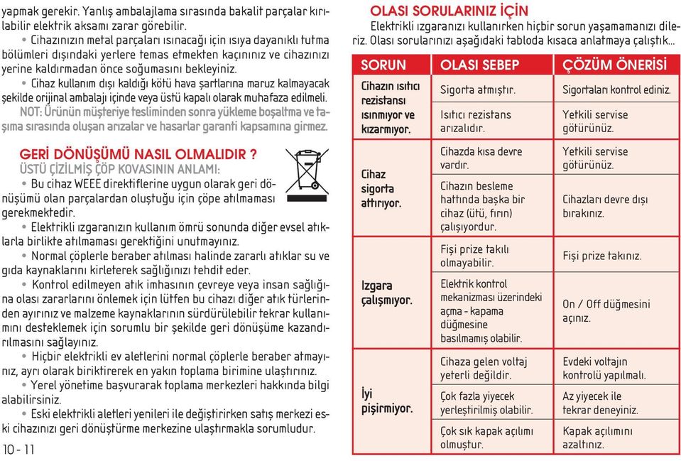 Cihaz kullan m d fl kald kötü hava flartlar na maruz kalmayacak flekilde orijinal ambalaj içinde veya üstü kapal olarak muhafaza edilmeli.