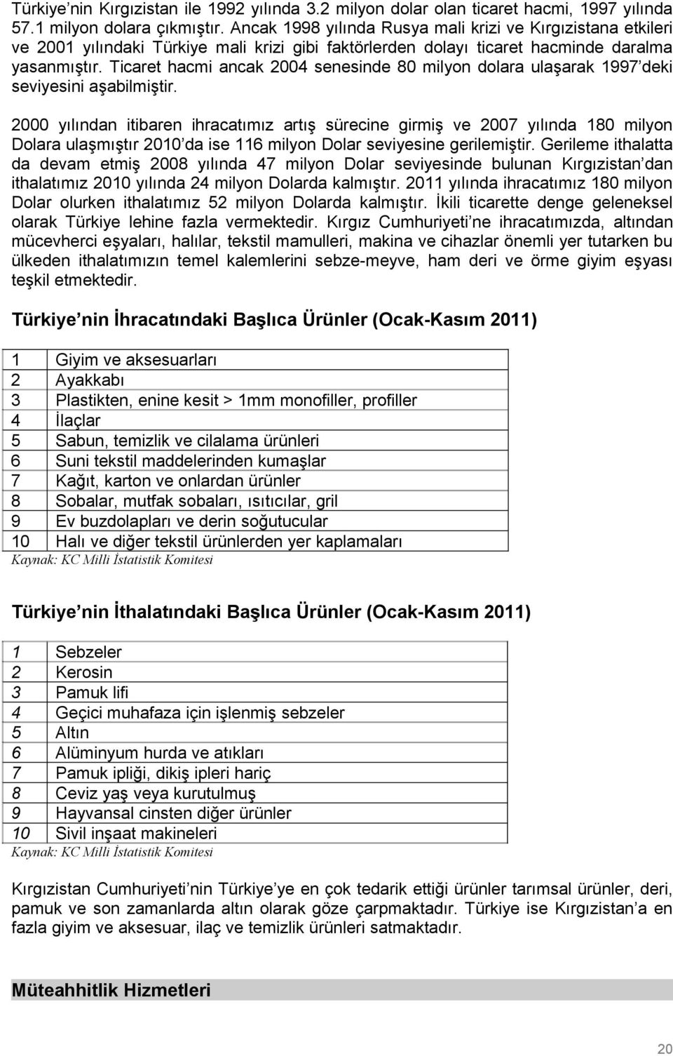 Ticaret hacmi ancak 2004 senesinde 80 milyon dolara ulaşarak 1997 deki seviyesini aşabilmiştir.