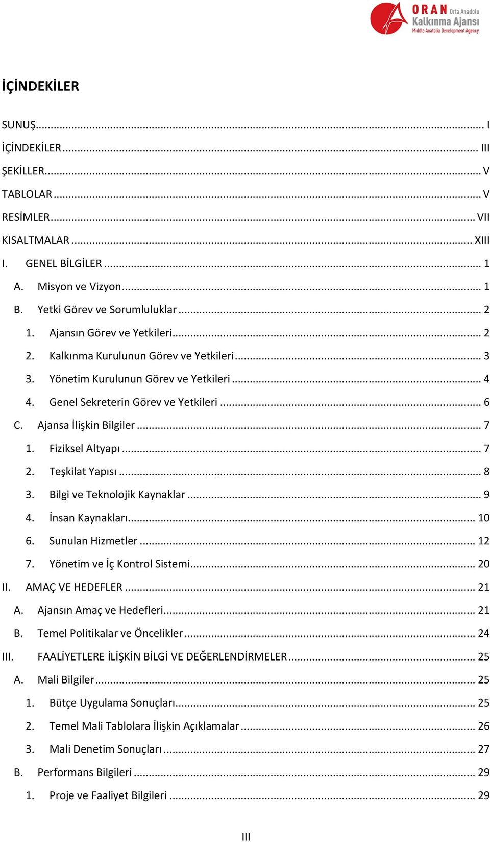 Fiziksel Altyapı... 7 2. Teşkilat Yapısı... 8 3. Bilgi ve Teknolojik Kaynaklar... 9 4. İnsan Kaynakları... 10 6. Sunulan Hizmetler... 12 7. Yönetim ve İç Kontrol Sistemi... 20 II. AMAÇ VE HEDEFLER.