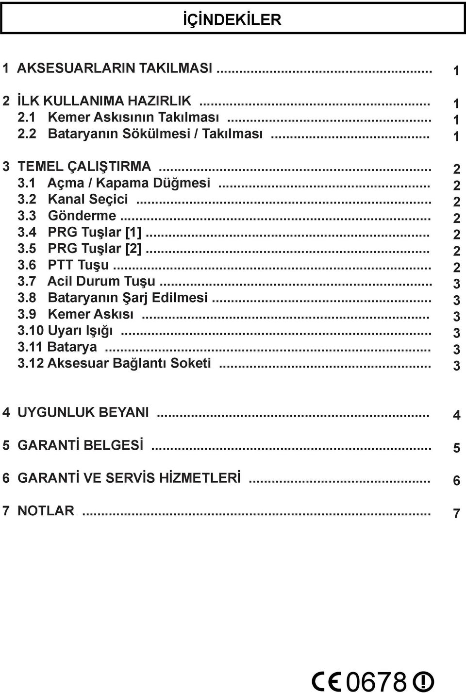 ...4 PRG Tuşlar []....5 PRG Tuşlar []....6 PTT Tuşu....7 Acil Durum Tuşu....8 Bataryanın Şarj Edilmesi....9 Kemer Askısı.