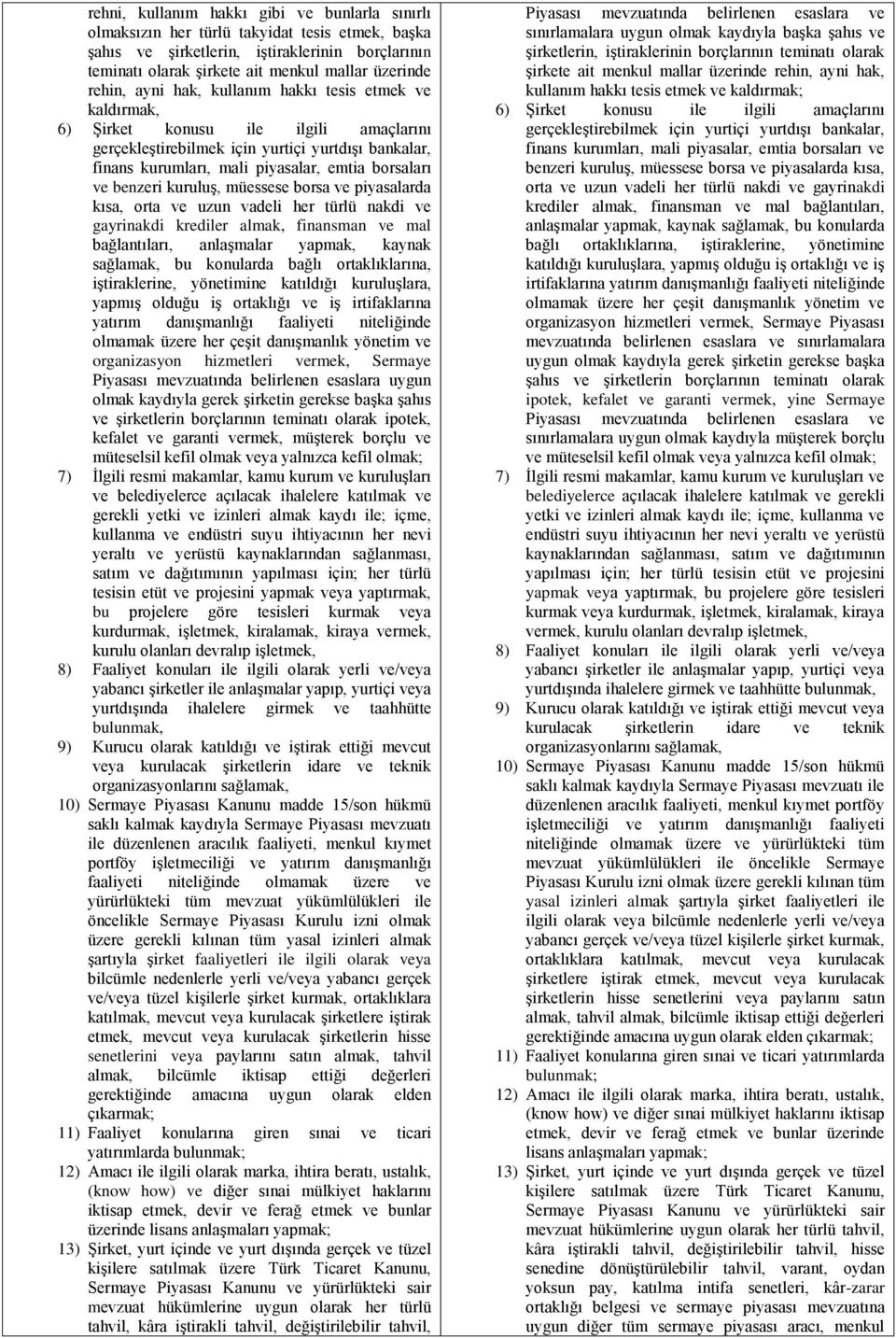 ve benzeri kuruluş, müessese borsa ve piyasalarda kısa, orta ve uzun vadeli her türlü nakdi ve gayrinakdi krediler almak, finansman ve mal bağlantıları, anlaşmalar yapmak, kaynak sağlamak, bu