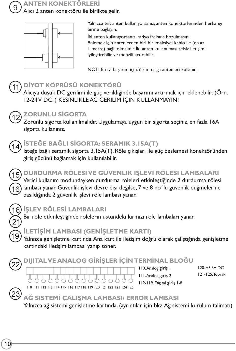 I ki anten kullanılması telsiz iletişimi iyileştirebilir ve menzili artırabilir. NOT! En iyi başarım için: Yarım dalga antenleri kullanın.