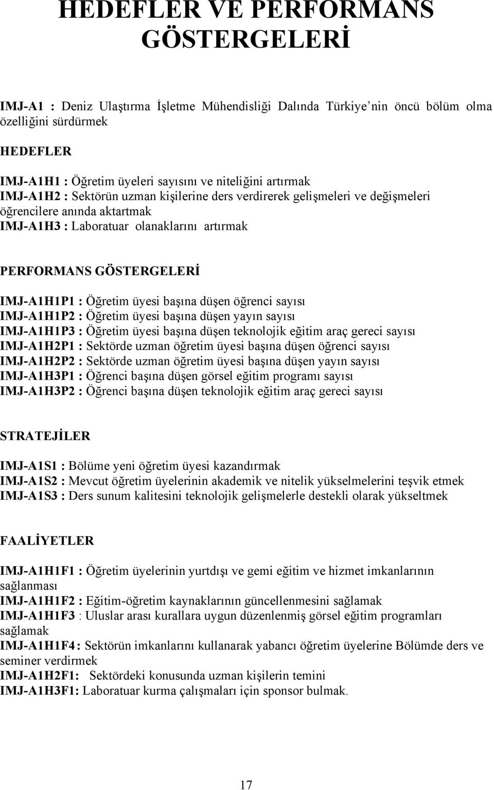 Öğretim üyesi başına düşen öğrenci sayısı IMJ-A1H1P2 : Öğretim üyesi başına düşen yayın sayısı IMJ-A1H1P3 : Öğretim üyesi başına düşen teknolojik eğitim araç gereci sayısı IMJ-A1H2P1 : Sektörde uzman