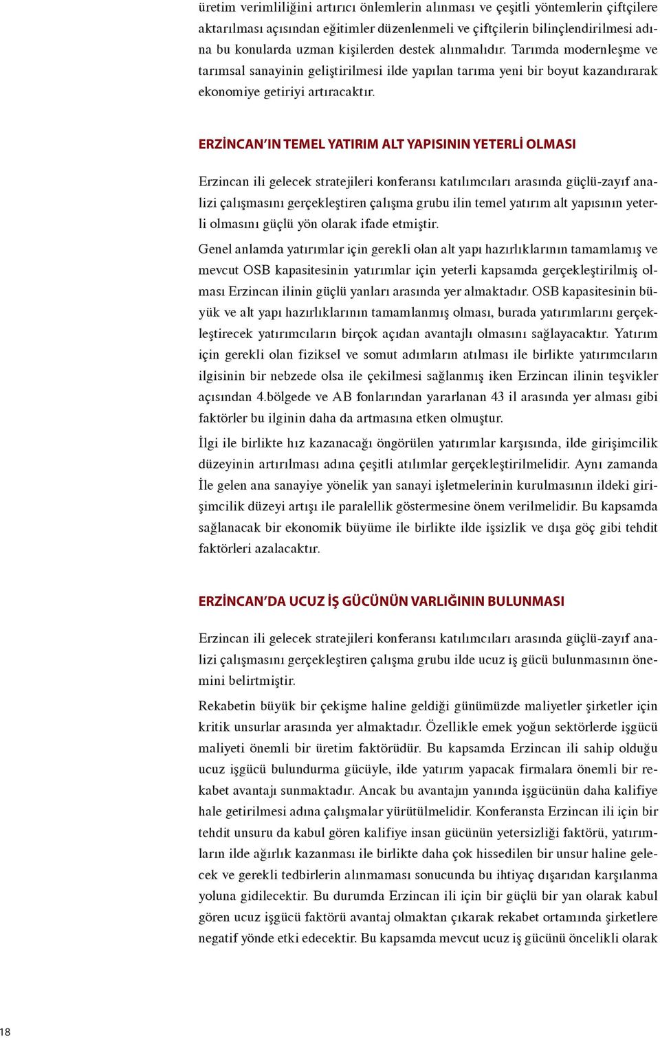 ERZİNCAN IN TEMEL YATIRIM ALT YAPISININ YETERLİ OLMASI Erzincan ili gelecek stratejileri konferansı katılımcıları arasında güçlü-zayıf analizi çalışmasını gerçekleştiren çalışma grubu ilin temel