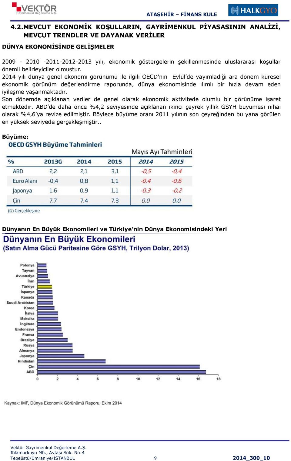 2014 yılı dünya genel ekonomi görünümü ile ilgili OECD nin Eylül de yayımladığı ara dönem küresel ekonomik görünüm değerlendirme raporunda, dünya ekonomisinde ılımlı bir hızla devam eden iyileşme