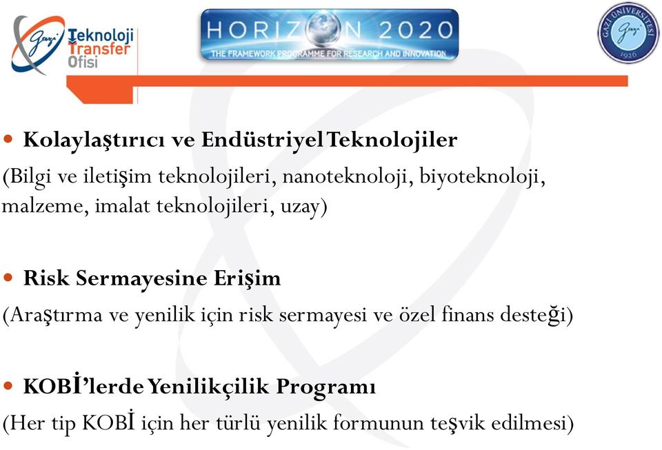 Sermayesine Erişim (Araştırma ve yenilik için risk sermayesi ve özel finans