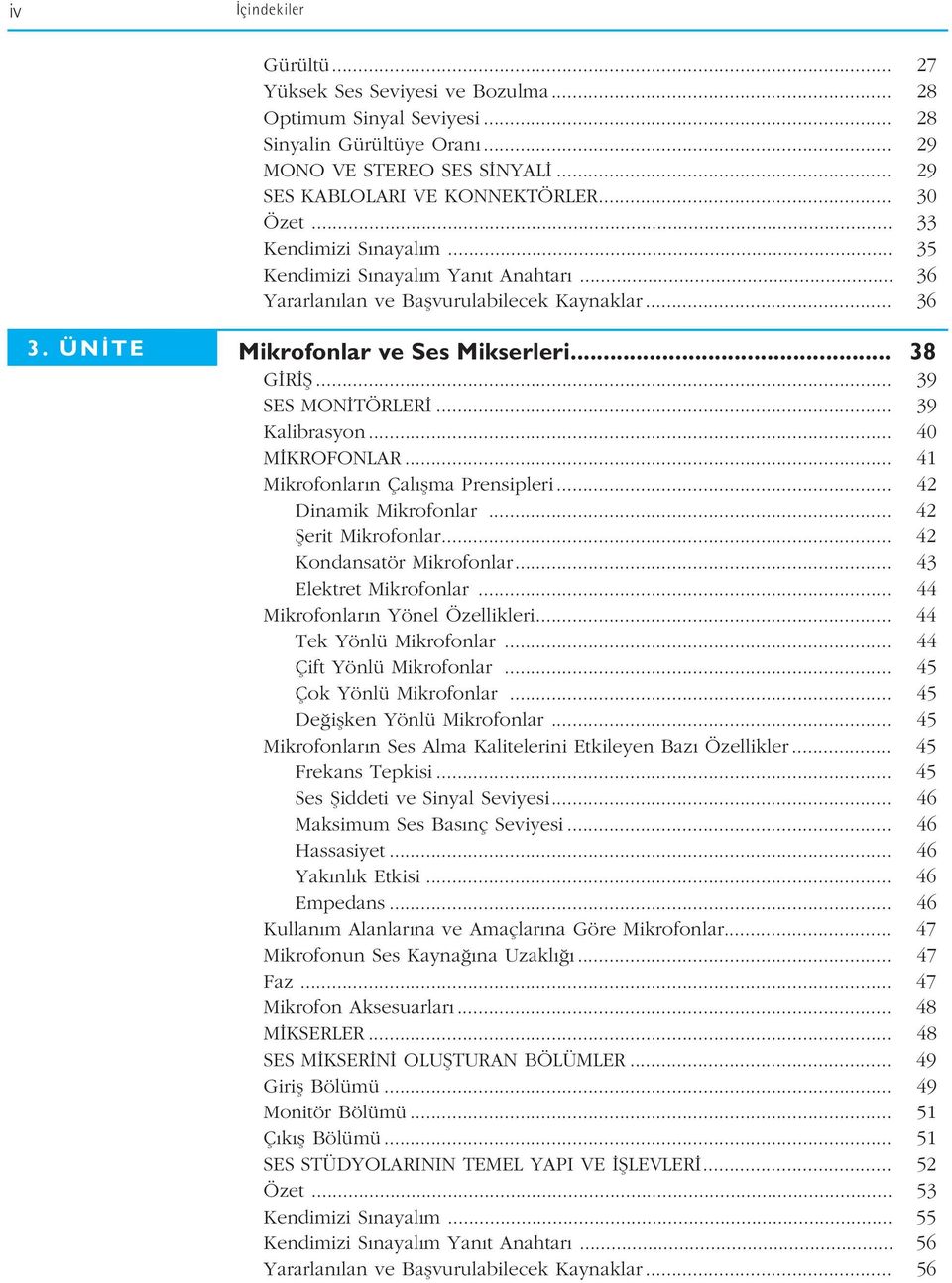 .. 39 Kalibrasyon... 40 M KROFONLAR... 41 Mikrofonlar n Çal flma Prensipleri... 42 Dinamik Mikrofonlar... 42 fierit Mikrofonlar... 42 Kondansatör Mikrofonlar... 43 Elektret Mikrofonlar.