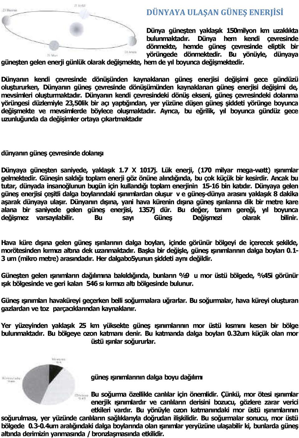 Dünyan n kendi çevresinde dönüşünden kaynaklanan güneş enerjisi değişimi gece gündüzü oluştururken, Dünyan n güneş çevresinde dönüşümünden kaynaklanan güneş enerjisi değişimi de, mevsimleri