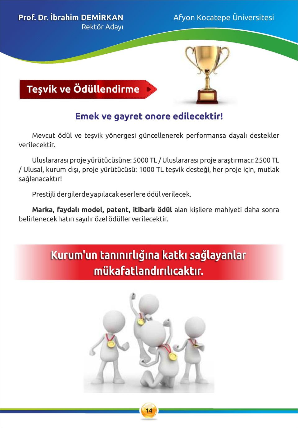 Uluslararası proje yürütücüsüne: 5000 TL / Uluslararası proje araştırmacı: 2500 TL / Ulusal, kurum dışı, proje yürütücüsü: 1000 TL teşvik desteği, her proje için,