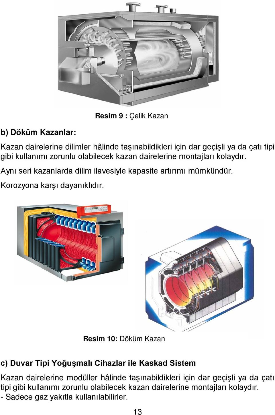 Resim 9 : Çelik Kazan Resim 10: Döküm Kazan c) Duvar Tipi Yoğuşmalı Cihazlar ile Kaskad Sistem Kazan dairelerine modüller hâlinde