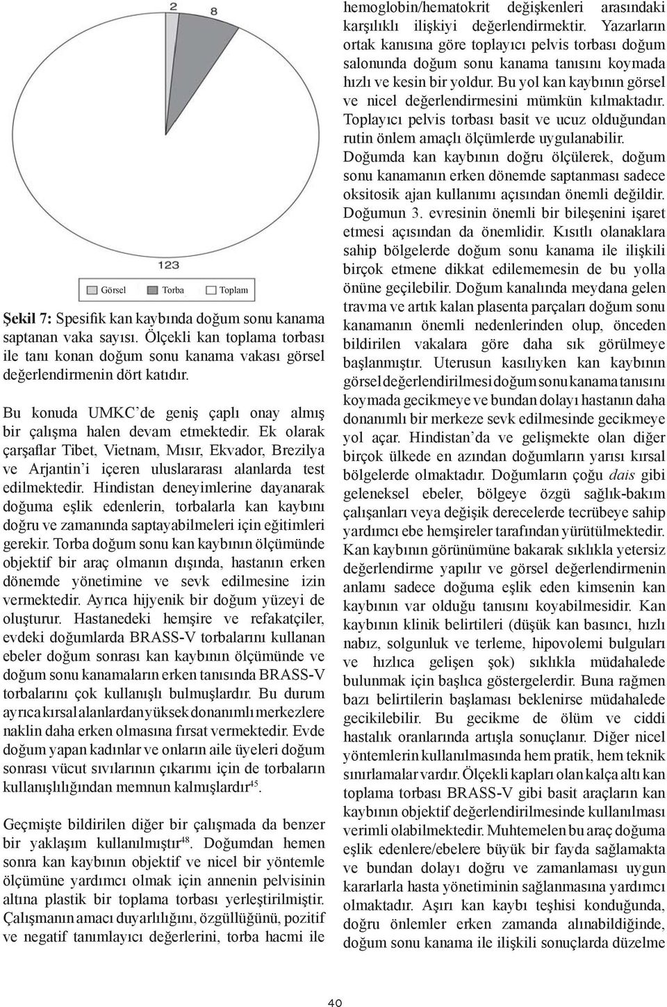 Hindistan deneyimlerine dayanarak doğuma eşlik edenlerin, torbalarla kan kaybını doğru ve zamanında saptayabilmeleri için eğitimleri gerekir.