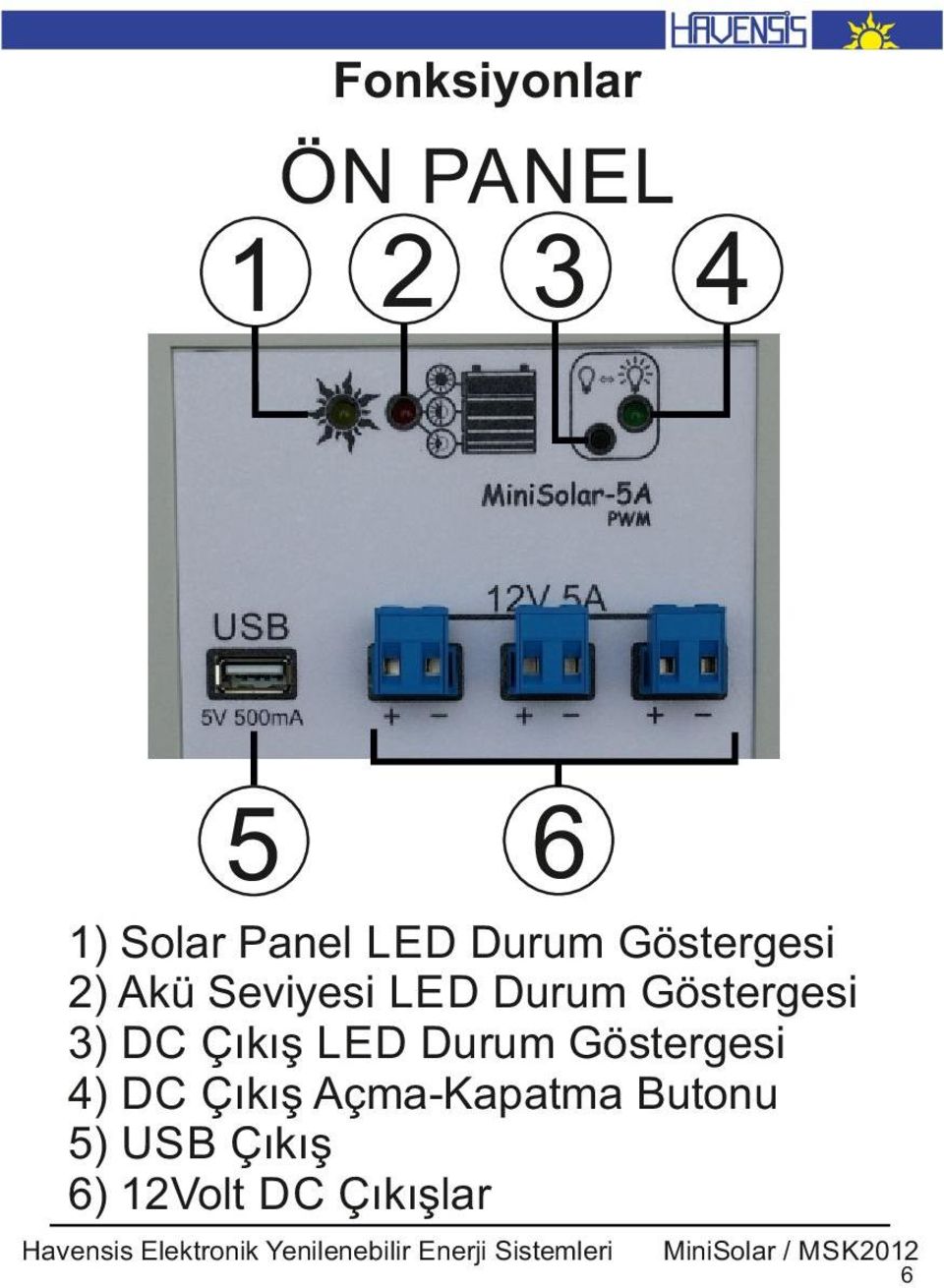 Gösterges 3) DC Çıkış LED Durum Gösterges 4) DC